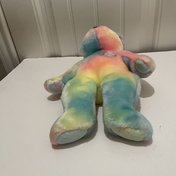 Ty Beanie Buddies Happy Birthday Bear Plush Tie Dye Pastel 14" Stuffed Toy 2001 - Picture 7 of 10